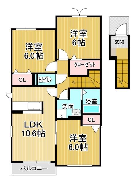 カーサ・セレーノB(3LDK/2階)の間取り写真