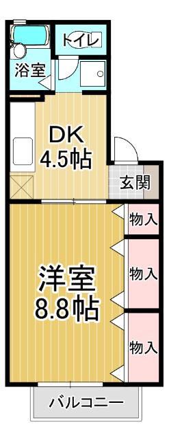 ドミール古川C(1DK/2階)の間取り写真