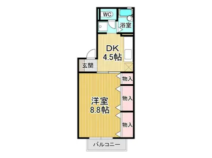 ドミール古川C(1DK/2階)の間取り写真