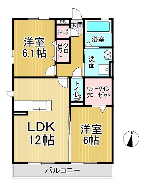 サンシャイン見白B棟(2LDK/1階)の間取り写真
