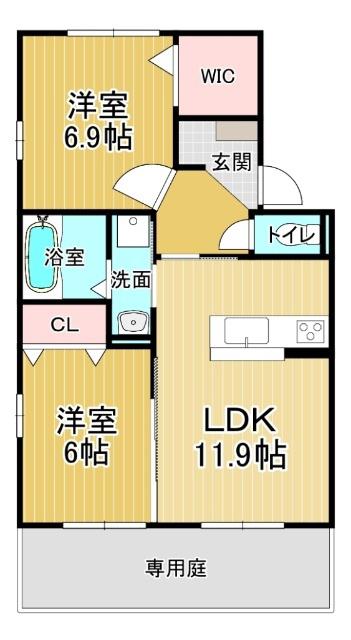 アムール21 E棟(2LDK/1階)の間取り写真