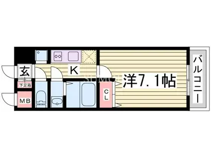 東海道本線 三ノ宮駅(ＪＲ) 徒歩7分 13階建 築18年(1K/10階)の間取り写真