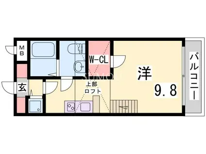 神戸市西神山手線 上沢駅 徒歩3分 2階建 築19年(ワンルーム/2階)の間取り写真