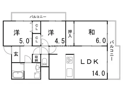 神戸市西神山手線 新神戸駅 徒歩3分 9階建 築29年(3LDK/5階)の間取り写真