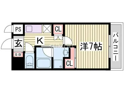 阪神電鉄本線 神戸三宮駅(阪神) 徒歩8分 9階建 築24年(1K/4階)の間取り写真