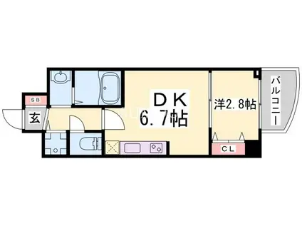 阪神電鉄本線 元町駅(阪神) 徒歩6分 15階建 築8年(1DK/13階)の間取り写真