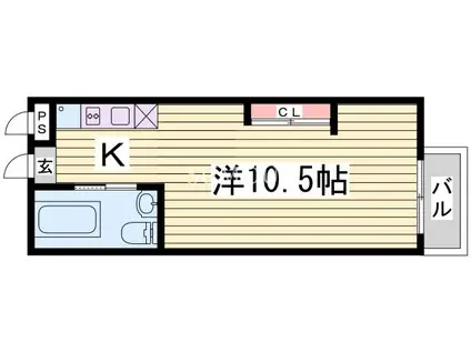 神戸市西神山手線 新神戸駅 徒歩13分 2階建 築20年(ワンルーム/1階)の間取り写真