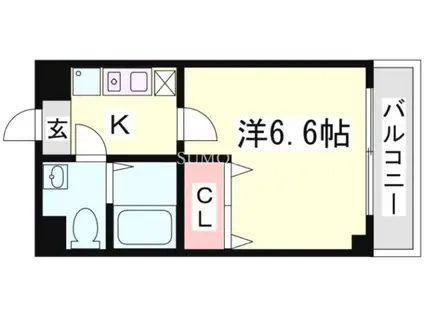 阪急電鉄神戸線 春日野道駅(阪急) 徒歩2分 6階建 築25年(1K/4階)の間取り写真