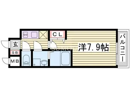 東海道本線 三ノ宮駅(ＪＲ) 徒歩8分 14階建 築15年(1K/8階)の間取り写真