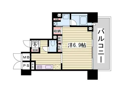 神戸高速鉄道東西線 花隈駅 徒歩3分 14階建 築18年(1K/14階)の間取り写真