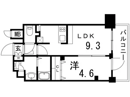 山陽本線 神戸駅(兵庫) 徒歩9分 15階建 築6年(1LDK/13階)の間取り写真