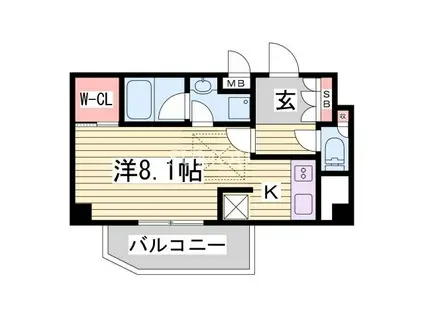 神戸市西神山手線 新神戸駅 徒歩5分 9階建 築19年(1K/5階)の間取り写真