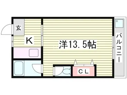 神戸市西神山手線 新神戸駅 徒歩9分 4階建 築56年(1K/1階)の間取り写真