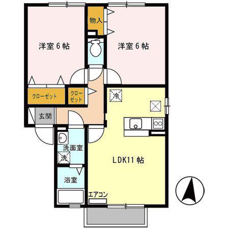 青森県八戸市 2階建 築18年(2LDK/1階)の間取り写真