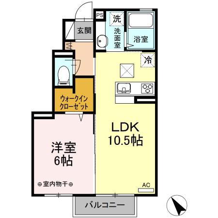 RISAIA(1LDK/1階)の間取り写真