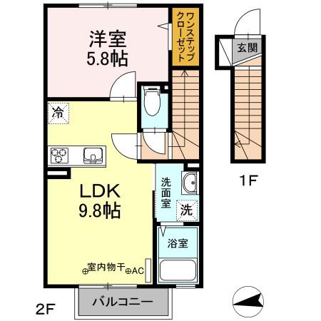 ナツドルーニ(1LDK/2階)の間取り写真