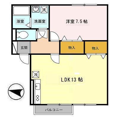 セジュールさびしろA・B(1LDK/2階)の間取り写真