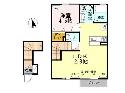 WIT鴨ヶ池(1LDK/2階)の間取り写真