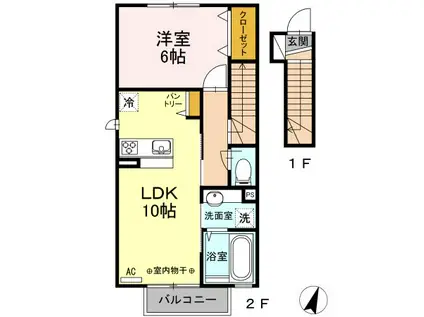 レーヴ鍛冶町(1LDK/2階)の間取り写真