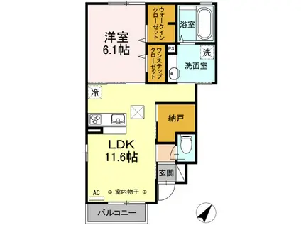 青森県八戸市 2階建 築9年(1LDK/1階)の間取り写真