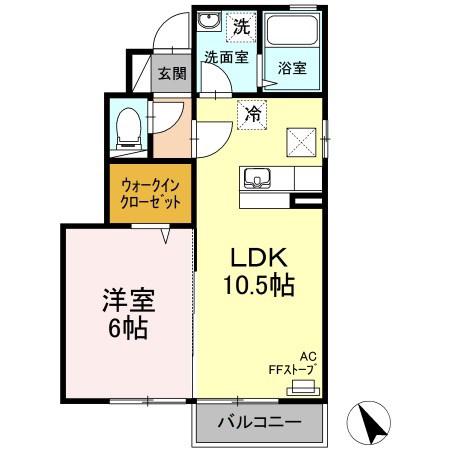 スクエアパーク諏訪C(1LDK/1階)の間取り写真
