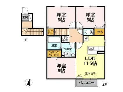 グランフォート(3LDK/2階)の間取り写真