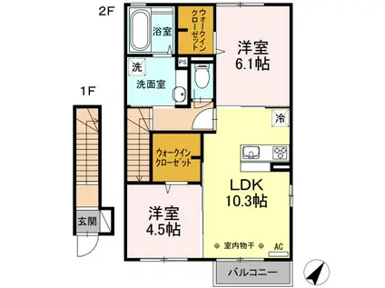 青森県八戸市 2階建 築9年(2LDK/2階)の間取り写真
