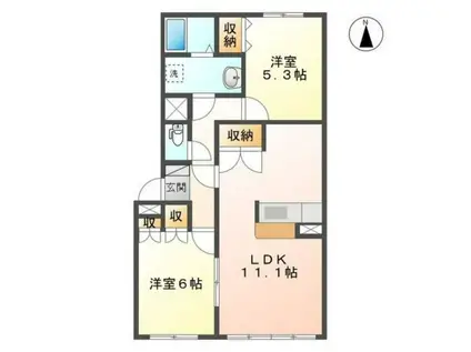 フレンドリーヒルズ(2LDK/2階)の間取り写真