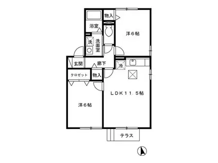 セジュールサザンウインド(2LDK/1階)の間取り写真