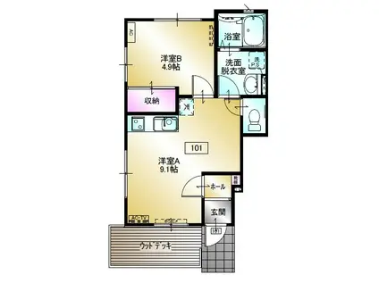 ヴァレーホ(1LDK/1階)の間取り写真