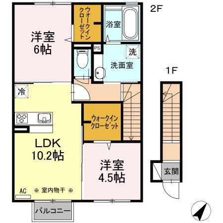 青森県八戸市 2階建 築9年(2LDK/2階)の間取り写真