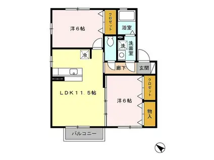 セジュールポム C(2LDK/1階)の間取り写真