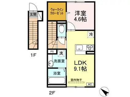 レスア柏崎II(1LDK/2階)の間取り写真