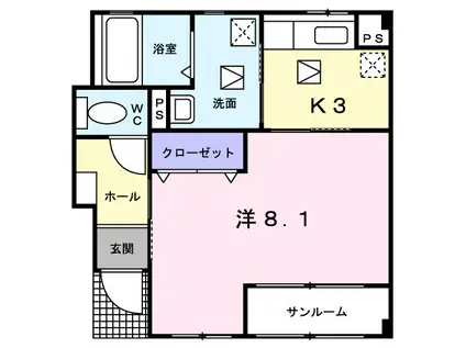 カーサセレッソ弐番館(1K/1階)の間取り写真