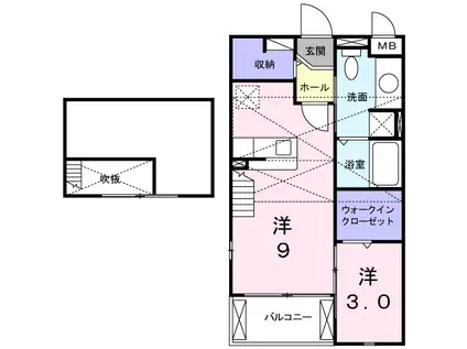 ビューティームーンC(1SK/2階)の間取り写真