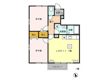 サクシードB(2LDK/1階)の間取り写真