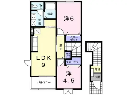 レインボーヒルズ(2DK/2階)の間取り写真