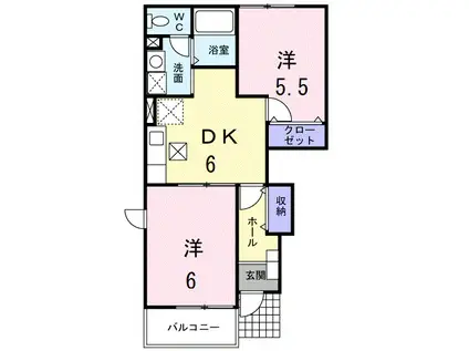 アヴェニール B(2DK/1階)の間取り写真