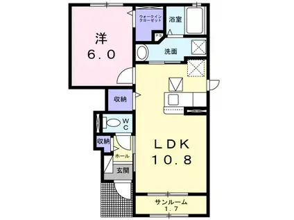 ブランヒルS(1LDK/1階)の間取り写真