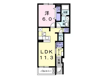 カルフール・T(1LDK/1階)の間取り写真