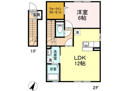 ソレアードコートKARUNI(1LDK/2階)の間取り写真