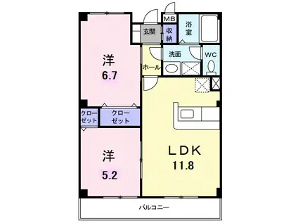 インフィニート(2LDK/2階)の間取り写真