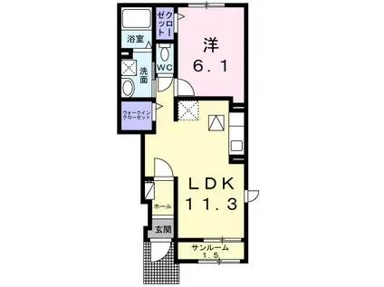 ブラウ・モーント(1LDK/1階)の間取り写真