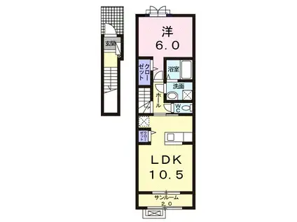 ヴィラ ハナブサ(1LDK/2階)の間取り写真
