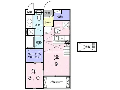 ビューティームーンC(1SK/2階)の間取り写真
