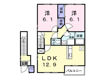 ソレアード・ヒル(2LDK/2階)の間取り写真