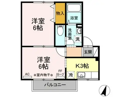 ハイカムール鷹清水(2K/1階)の間取り写真