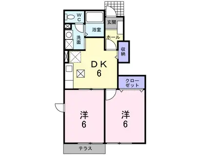 ソール・オリエンス E(2DK/1階)の間取り写真