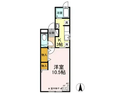 コモンライフ臥木河原(1K/2階)の間取り写真