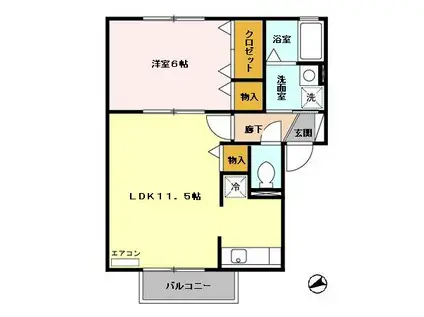 グロワールA(1LDK/2階)の間取り写真